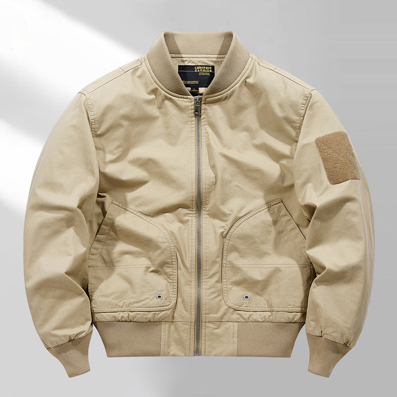 Men's short-cut lightweight bomber jacket with tactical sleeve patch and durable function shell Shop Velvia