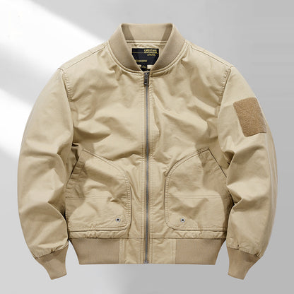 Men's short-cut lightweight bomber jacket with tactical sleeve patch and durable function shell Shop Velvia