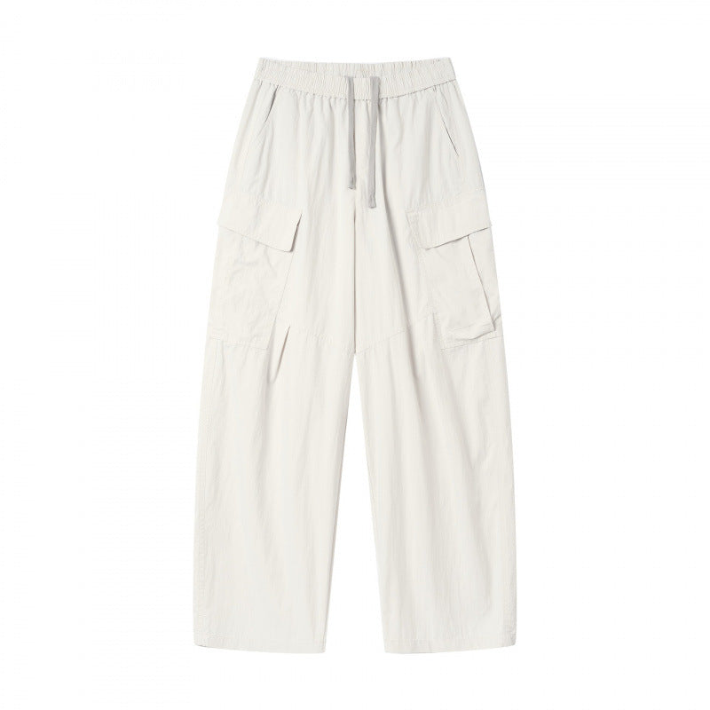 Unisex Wide Cargo Pants with Elastic Waistband, Drawstring and Patch Flap Pockets Shop Velvia