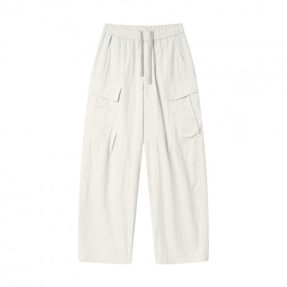 Unisex Wide Cargo Pants with Elastic Waistband, Drawstring and Patch Flap Pockets Shop Velvia