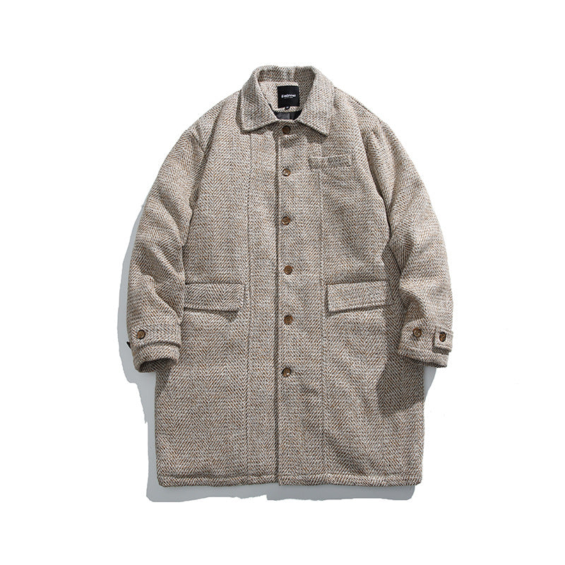 Unisex Kastiger Oversize Wool Blend Coat with Herringbone Pattern, Shirt Collar and Button Placket Shop Velvia