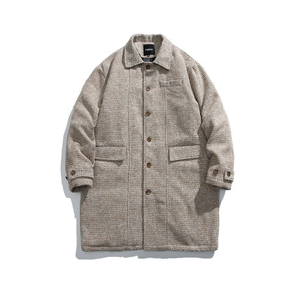 Unisex Kastiger Oversize Wool Blend Coat with Herringbone Pattern, Shirt Collar and Button Placket Shop Velvia
