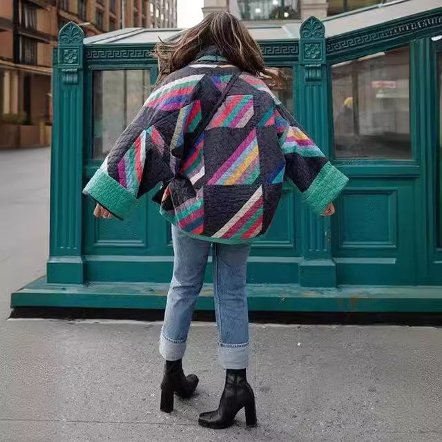 Women's padded kimono quilted jacket with patchwork design and wide sleeves Shop Velvia