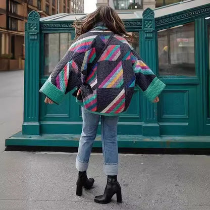 Women's padded kimono quilted jacket with patchwork design and wide sleeves Shop Velvia