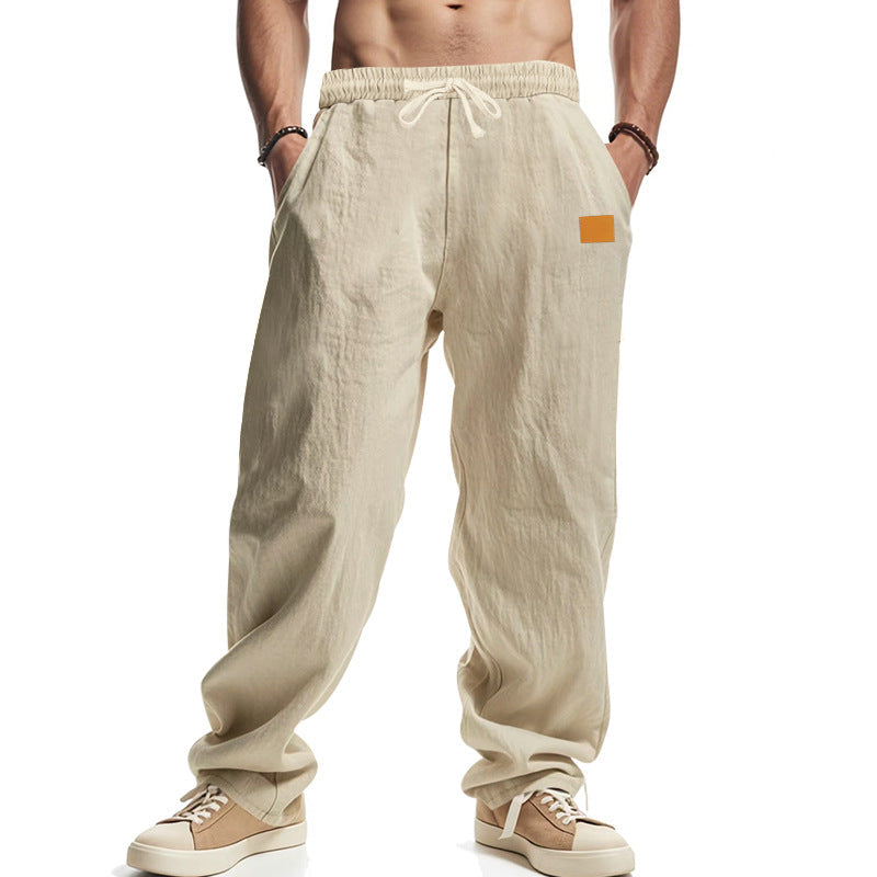 Men's casual linen pants with elastic waistband and generous side pockets Shop Velvia