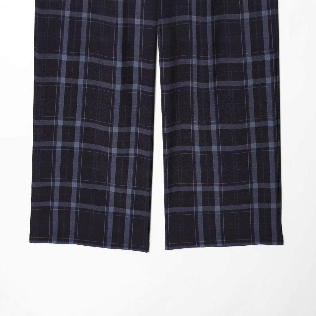 Women's high-waisted checked trousers with wide leg, crease and belt loops Shop Velvia
