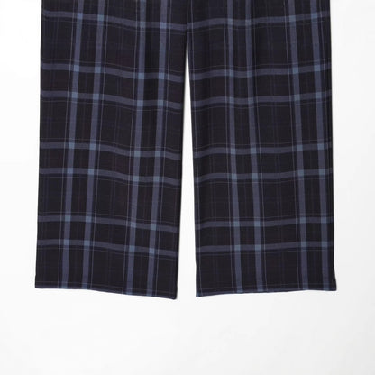 Women's high-waisted checked trousers with wide leg, crease and belt loops Shop Velvia