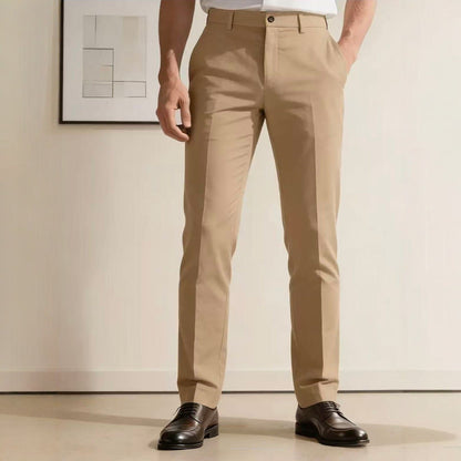 Men's slim-fit dress pants with crease, flat waistband, and stretch comfort Shop Velvia
