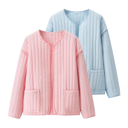 Women's Quilted Transition Jacket with Round Neckline, Light Padding and Patch Pockets Shop Velvia