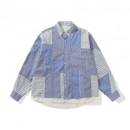 Unisex Oversized Patchwork Overshirt made of lightweight cotton blend with checkered design and shirt collar Shop Velvia