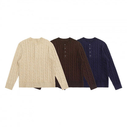 Unisex Chunky Knit Henley Sweater with Cable Pattern and Half Button Placket Shop Velvia