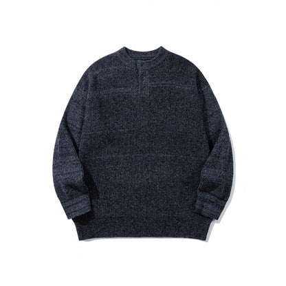 Unisex Oversize Chunky Knit Henley Sweater with Melange Structure and Ribbed Finishes Shop Velvia
