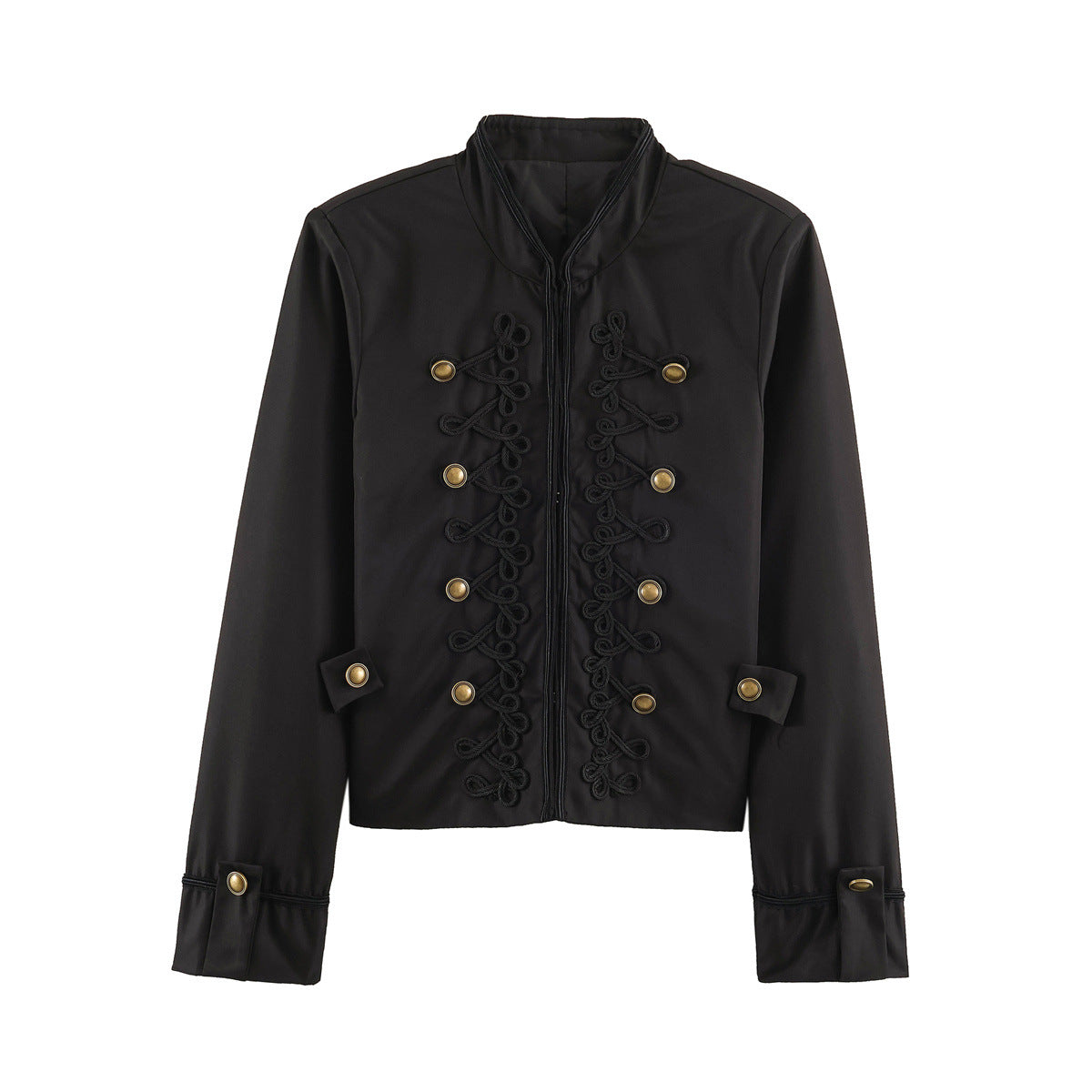 Women's Short Military Style Jacket with Ornamental Cord and Button Decoration Shop Velvia