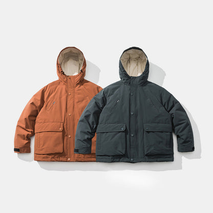 Unisex Boxy Thermo Parka with hood, two-way snap button placket and adjustable sleeve cuffs Shop Velvia