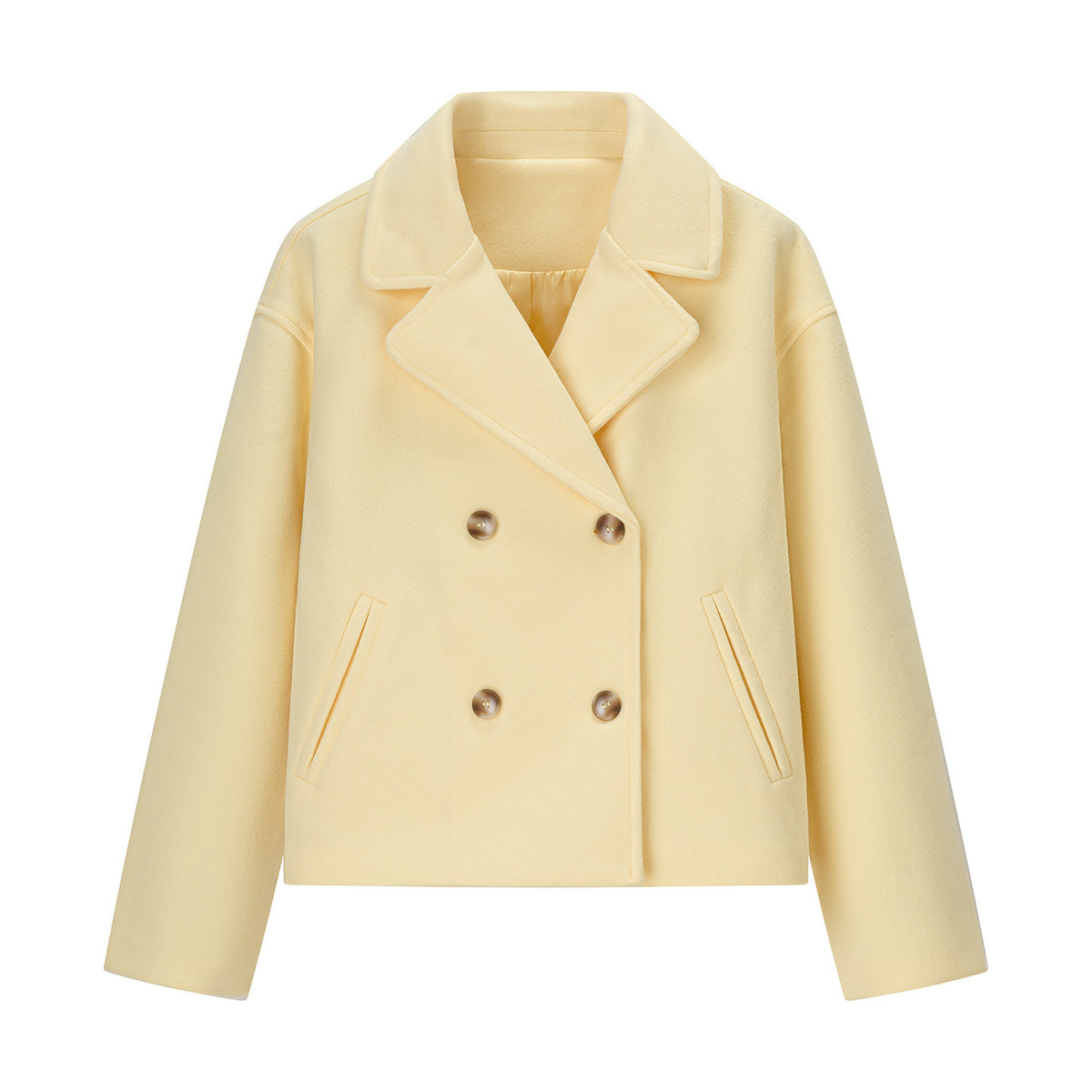 Women’s short coat in peacoat style made of wool blend with boxy oversized silhouette Shop Velvia