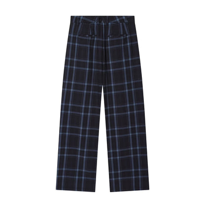Women's high-waisted checked trousers with wide leg, crease and belt loops Shop Velvia
