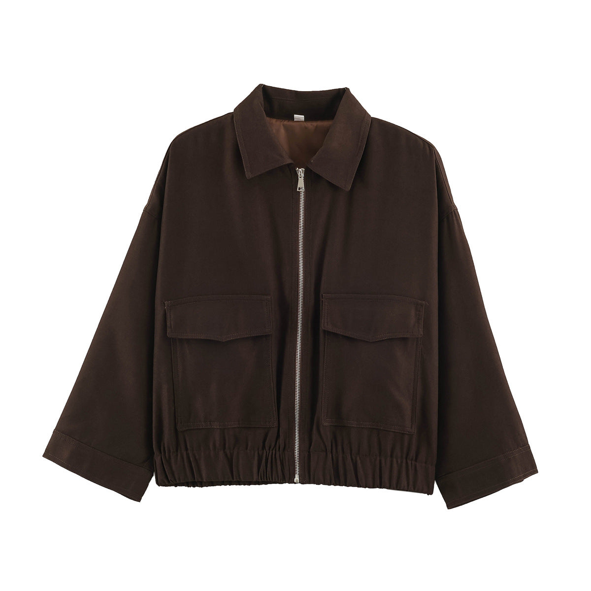 Women's Cropped Oversized Blouson Jacket with Large Flap Pockets, Full-Length Zipper and Elastic Hem Shop Velvia