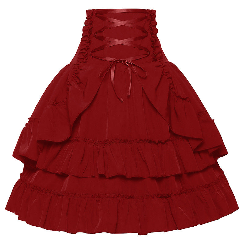Women's layered Gothic-Lolita flared skirt with high-cut laced waistband Shop Velvia