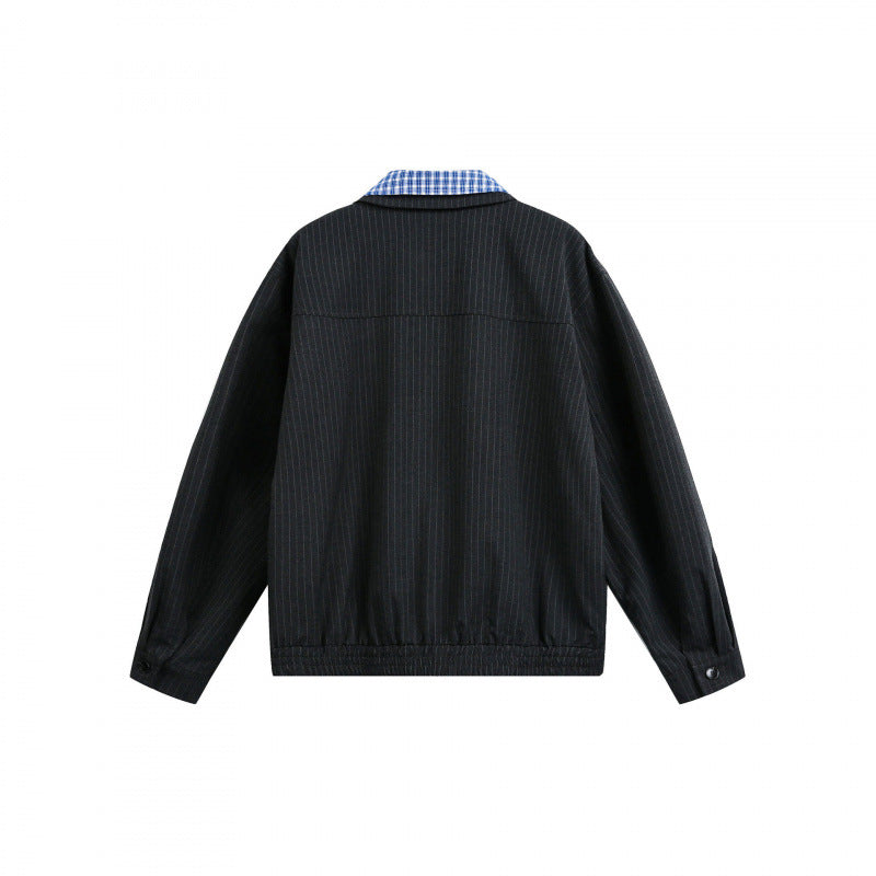 Men's boxy transitional jacket with pinstripes and contrasting shirt collar Shop Velvia