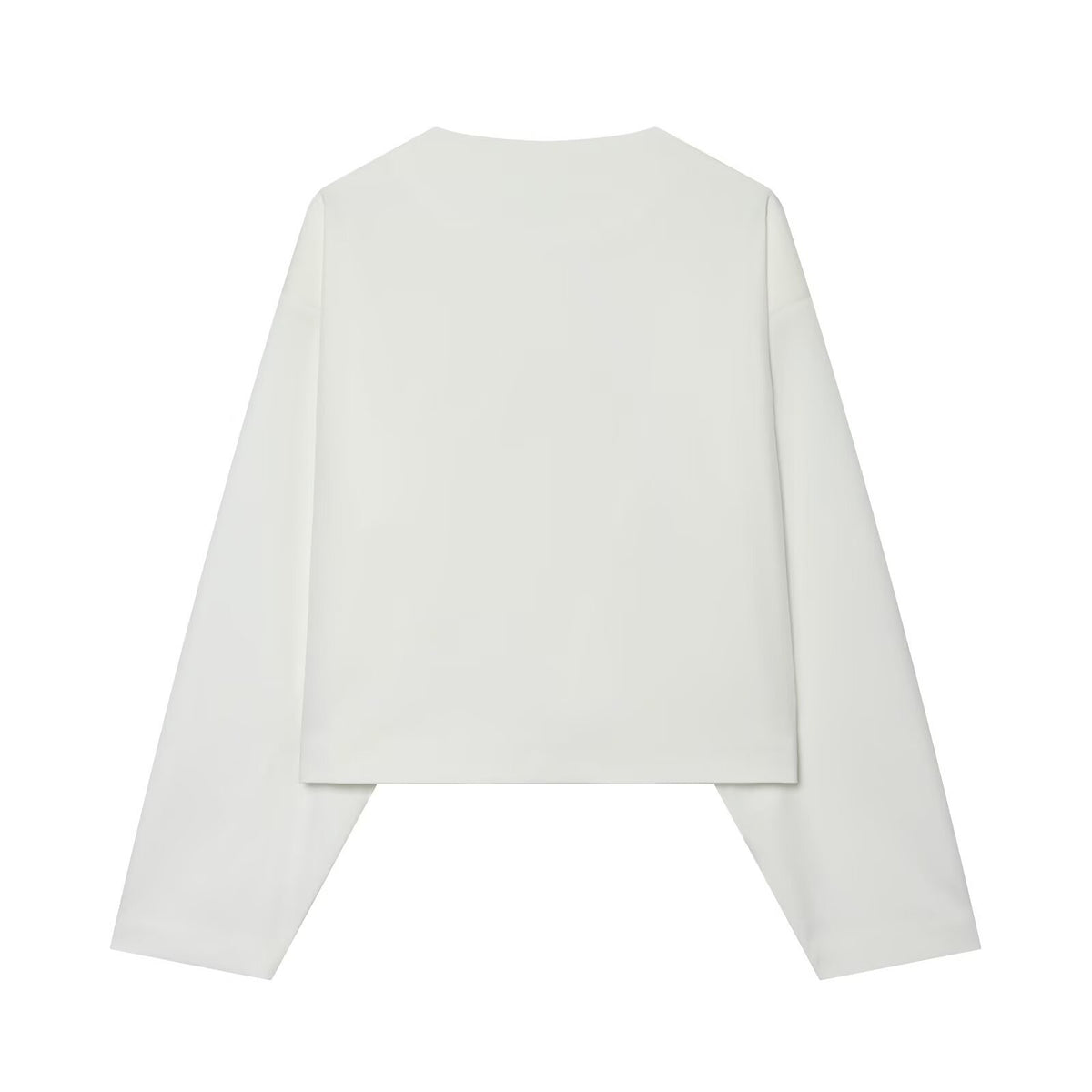 Women's Cropped Boxy Jacket with Decorative Buttons and Round Neckline Shop Velvia