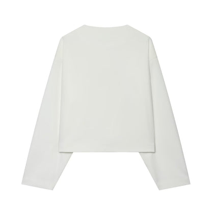Women's Cropped Boxy Jacket with Decorative Buttons and Round Neckline Shop Velvia