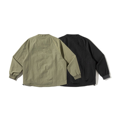 Unisex Lightweight Boxy Field Jacket without Collar with Raglan Sleeves, Patch Flap Pockets and Drawstring Shop Velvia