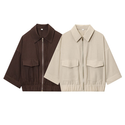 Women's Cropped Oversized Blouson Jacket with Large Flap Pockets, Full-Length Zipper and Elastic Hem Shop Velvia
