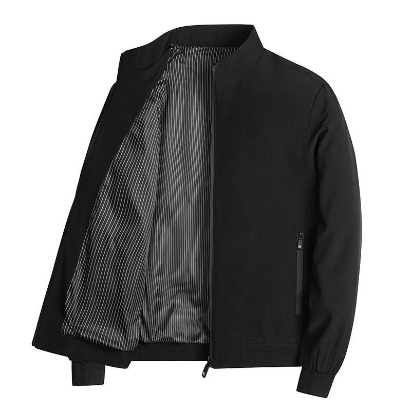 Men's lightweight blouson jacket with stand-up collar, striped lining, and zippered pockets Shop Velvia
