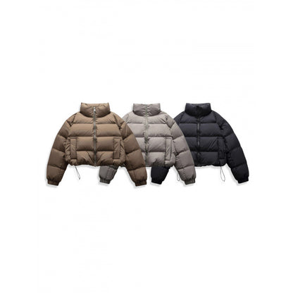 Women's short quilted winter jacket in cropped style with high stand-up collar Shop Velvia
