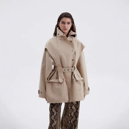 Women's transitional jacket with cape detail and tie belt Shop Velvia
