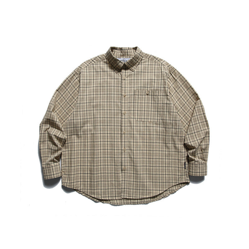 Men's Oversized Checkered Button-Down Shirt with Chest Pocket and Rounded Hem Shop Velvia