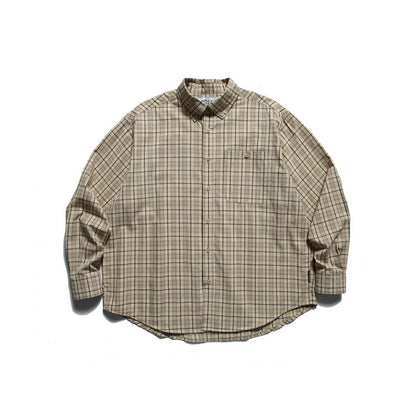 Men's Oversized Checkered Button-Down Shirt with Chest Pocket and Rounded Hem Shop Velvia