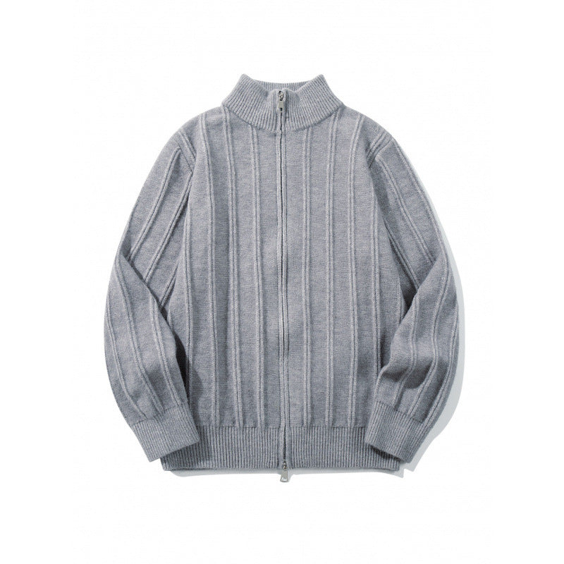 Unisex Zip Sweater with Stand-Up Collar and Vertical Structure Shop Velvia