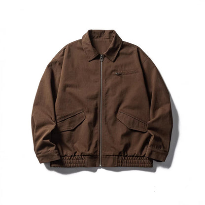 Men's Oversized Work Jacket with Full Zip, Chest Zip and Elastic Hem Band Shop Velvia