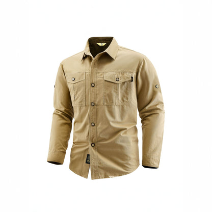 Men's Canvas Overshirt in Field Style with Chest Flaps and Full Button Placket Shop Velvia