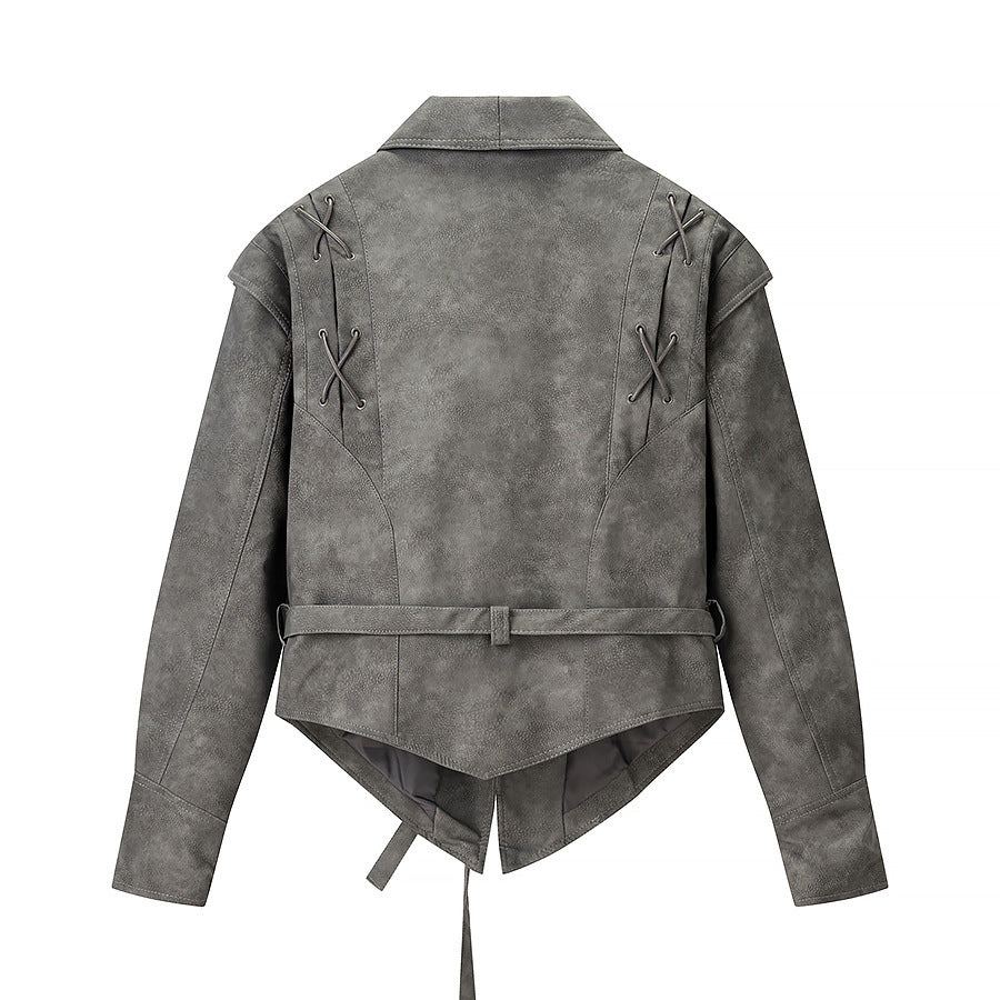 Women's Tailored Suede Blazer with Tie Belt and Lacing Detail Shop Velvia