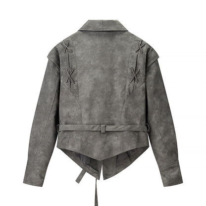 Women's Tailored Suede Blazer with Tie Belt and Lacing Detail Shop Velvia