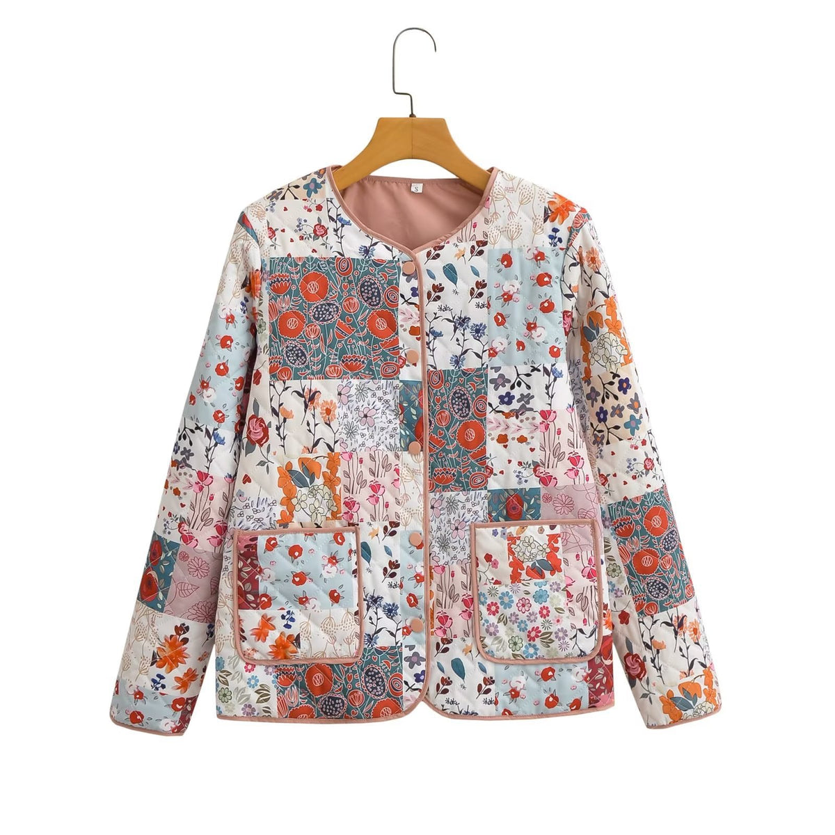 Women's quilted patchwork set consisting of jacket, vest, and mini skirt with floral print Shop Velvia