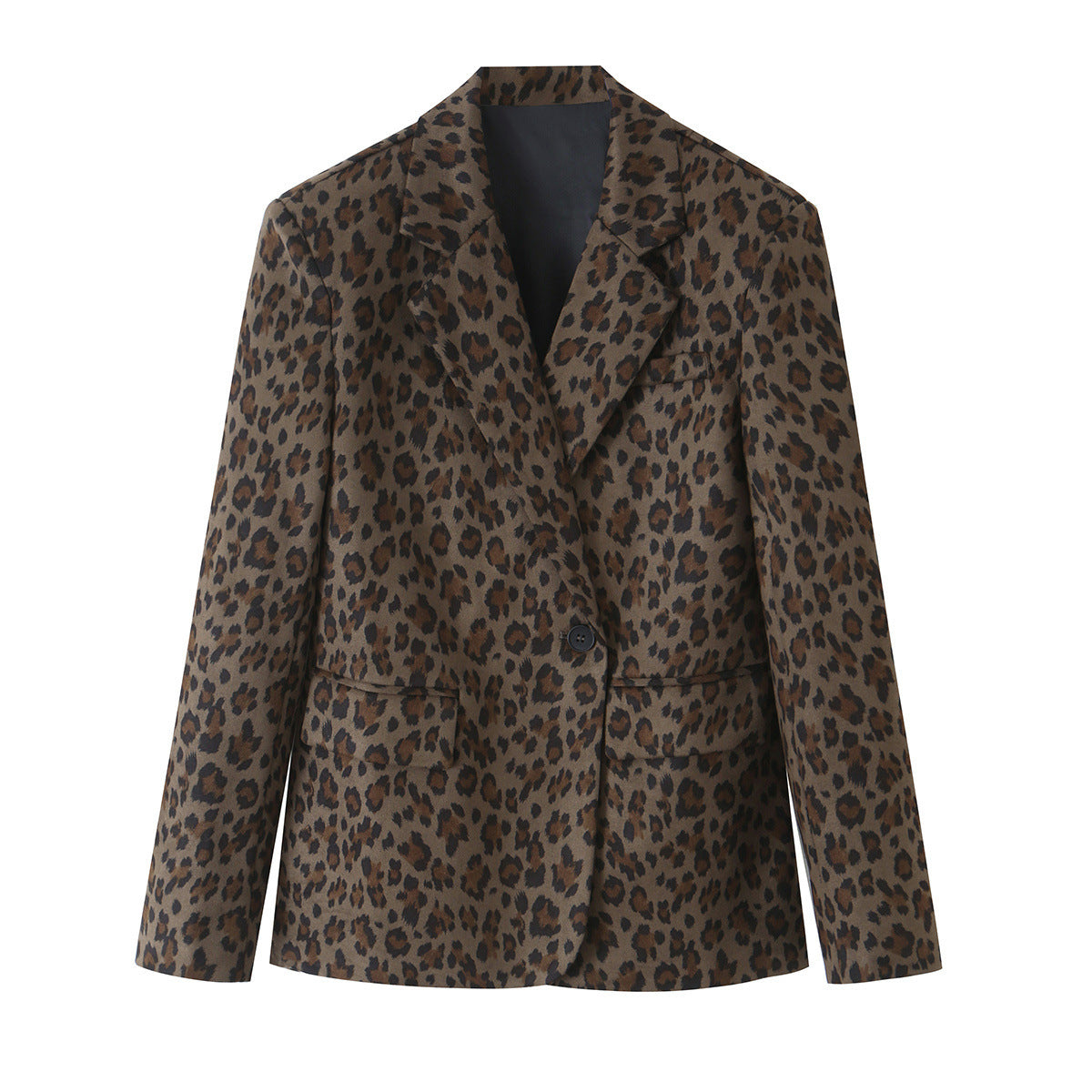Women's Fitted Blazer in Leopard Print with Lapels and Flap Pockets Shop Velvia
