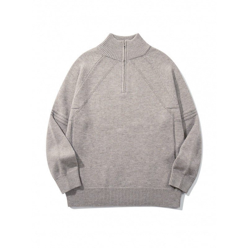 Unisex Knit Half-Zip Sweater with High Ribbed Collar and Raglan Sleeves Shop Velvia