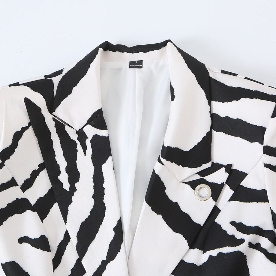 Women’s Statement Zebra Blazer with Lapel Collar and Tailored Silhouette Shop Velvia