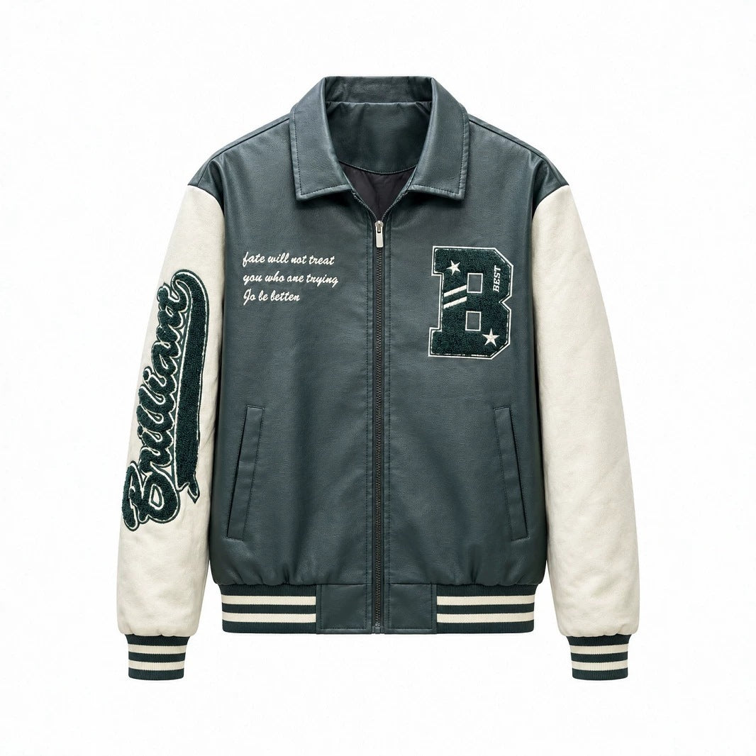 Men's Retro Style Letterman Jacket with Faux Leather Body and Suede Sleeves Shop Velvia