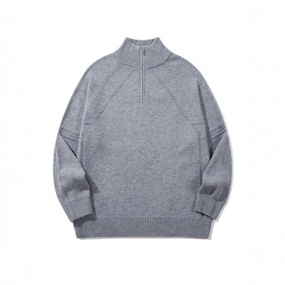 Unisex Knit Half-Zip Sweater with High Ribbed Collar and Raglan Sleeves Shop Velvia