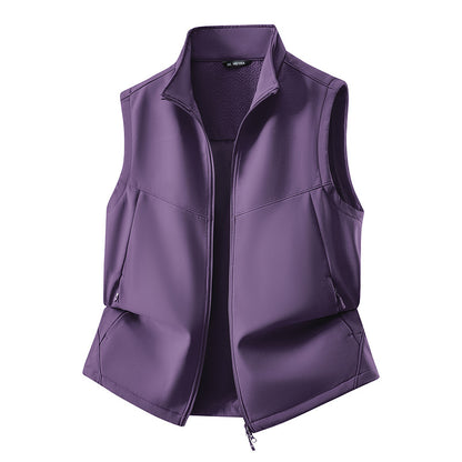 Women's Sleeveless Softshell Vest with Stand-Up Collar, Stretch Lining and Two-Way Zipper Shop Velvia