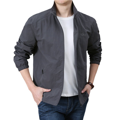 Men's Lightweight Wind Jacket with Stand Collar, Elastic Cuffs and Concealed Zipper Shop Velvia
