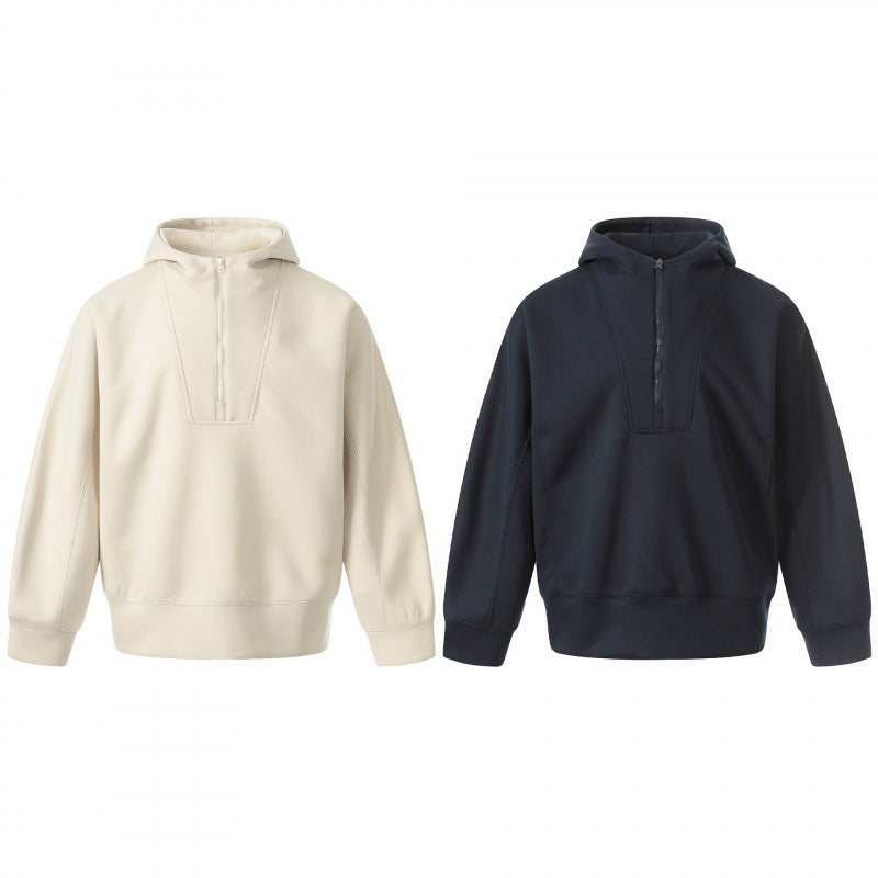 Men's Boxy Hoodie with Half Zipper, Reinforced Placket and Clean Minimal Design Shop Velvia