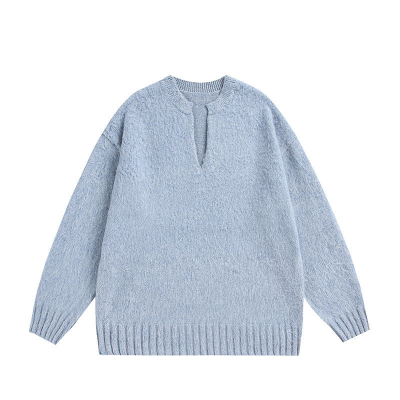 Unisex Oversize Fleece Sweater with V-Slit Collar and Boucle Look Shop Velvia