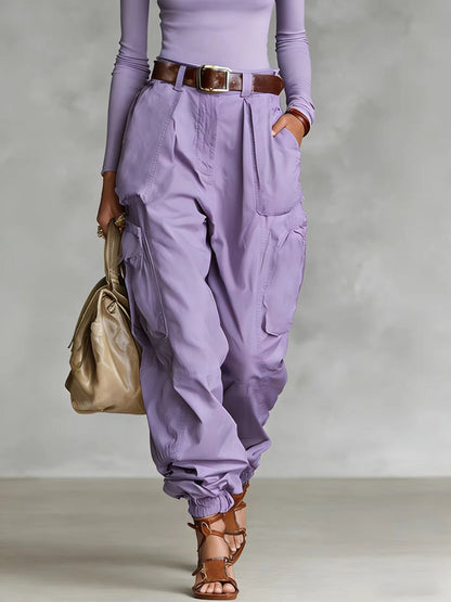 Women's cargo pants with elastic waistband and practical pockets Shop Velvia