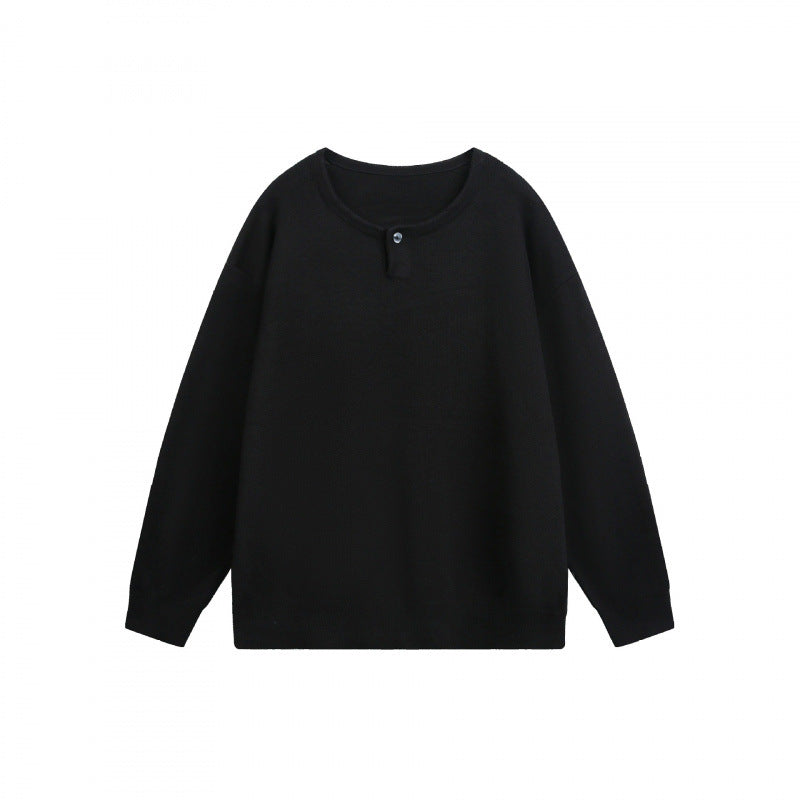 Unisex Oversize fine knit pullover with short Henley closure and structured mélange quality Shop Velvia