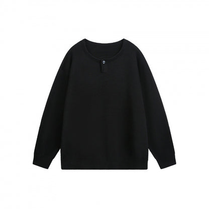 Unisex Oversize fine knit pullover with short Henley closure and structured mélange quality Shop Velvia